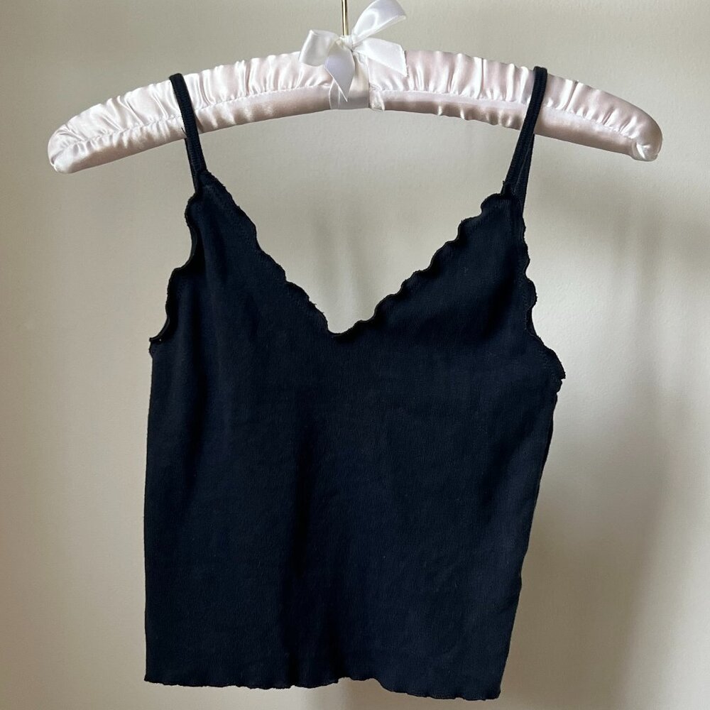 Vintage Brandy Melville Black Tank Top with Scalloped Hems